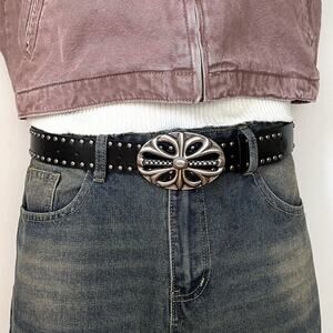 Vintage style black & silver american western belt